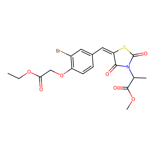 methyl 2-{(5E)-5-[3-bromo-4-(2-ethoxy-2-oxoethoxy)benzylidene]-2,4-dioxo-1,3-thiazolidin-3-yl}propanoate structure