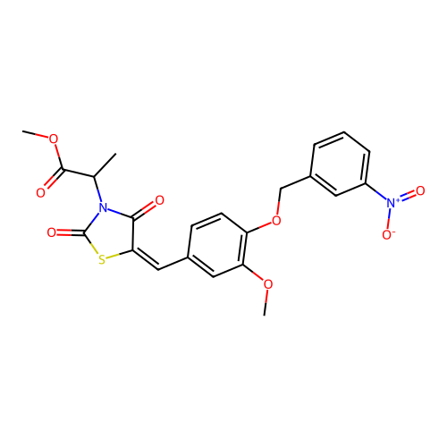 methyl 2-[(5E)-5-{3-methoxy-4-[(3-nitrobenzyl)oxy]benzylidene}-2,4-dioxo-1,3-thiazolidin-3-yl]propanoate structure