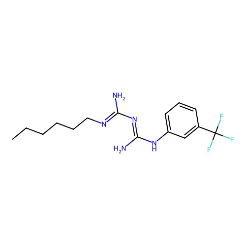 2-(N-hexylcarbamimidoyl)-1-[3-(trifluoromethyl)phenyl]guanidine structure