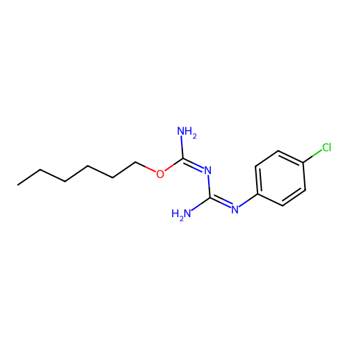 hexyl N'-[N'-(4-chlorophenyl)carbamimidoyl]carbamimidate structure