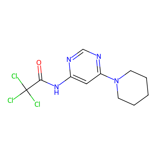 2,2,2-trichloro-N-[6-(1-piperidinyl)-4-pyrimidinyl]acetamide structure