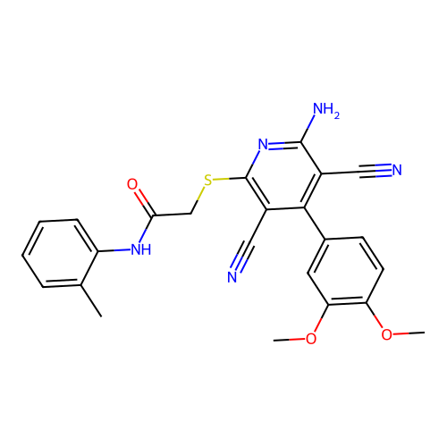 2-[6-amino-3,5-dicyano-4-(3,4-dimethoxyphenyl)pyridin-2-yl]sulfanyl-N-(2-methylphenyl)acetamide structure