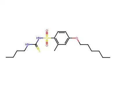 Benzenesulfonamide, N-((butylamino)thioxomethyl)-4-(hexyloxy)-2-methyl- structure