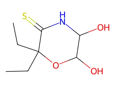 6,6-Diethyl-5-sulfanyl-3,6-dihydro-2H-1,4-oxazine-2,3-diol structure