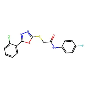2-[[5-(2-chlorophenyl)-1,3,4-oxadiazol-2-yl]sulfanyl]-N-(4-fluorophenyl)acetamide structure