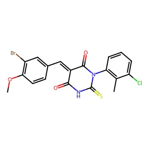 (5E)-5-(3-bromo-4-methoxybenzylidene)-1-(3-chloro-2-methylphenyl)-2-thioxodihydropyrimidine-4,6(1H,5H)-dione structure