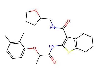 2-[2-(2,3-dimethylphenoxy)propanoylamino]-N-(oxolan-2-ylmethyl)-4,5,6,7-tetrahydro-1-benzothiophene-3-carboxamide structure