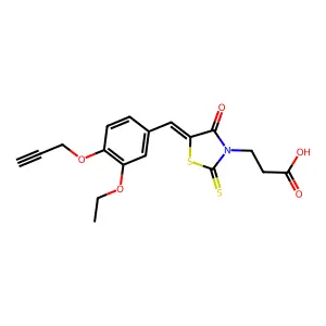 3-{(5E)-5-[3-ethoxy-4-(prop-2-yn-1-yloxy)benzylidene]-4-oxo-2-thioxo-1,3-thiazolidin-3-yl}propanoic acid structure