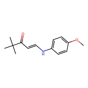 (E)-1-(4-methoxyanilino)-4,4-dimethylpent-1-en-3-one structure