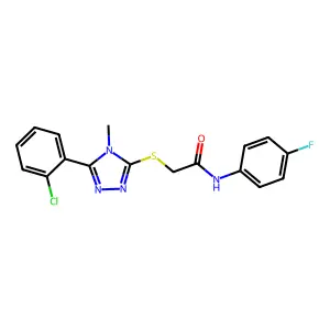 2-[[5-(2-chlorophenyl)-4-methyl-1,2,4-triazol-3-yl]sulfanyl]-N-(4-fluorophenyl)acetamide structure
