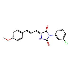 (5E)-3-(3-chlorophenyl)-5-[(E)-3-(4-methoxyphenyl)prop-2-enylidene]imidazolidine-2,4-dione structure