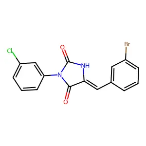 (5E)-5-(3-bromobenzylidene)-3-(3-chlorophenyl)imidazolidine-2,4-dione structure