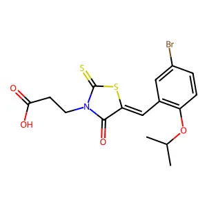 3-{(5E)-5-[5-bromo-2-(propan-2-yloxy)benzylidene]-4-oxo-2-thioxo-1,3-thiazolidin-3-yl}propanoic acid structure