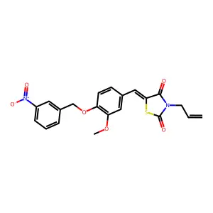 (5E)-5-[[3-methoxy-4-[(3-nitrophenyl)methoxy]phenyl]methylidene]-3-prop-2-enyl-1,3-thiazolidine-2,4-dione structure