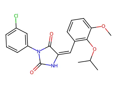 (5E)-3-(3-chlorophenyl)-5-[3-methoxy-2-(propan-2-yloxy)benzylidene]imidazolidine-2,4-dione structure
