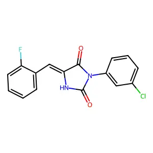 (5E)-3-(3-chlorophenyl)-5-(2-fluorobenzylidene)imidazolidine-2,4-dione structure