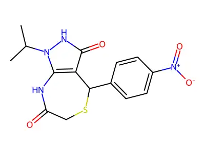 4-(4-nitrophenyl)-1-propan-2-yl-4,8-dihydro-2H-pyrazolo[3,4-e][1,4]thiazepine-3,7-dione structure