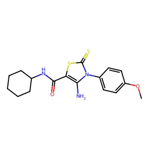 4-amino-N-cyclohexyl-3-(4-methoxyphenyl)-2-thioxo-2,3-dihydro-1,3-thiazole-5-carboxamide structure