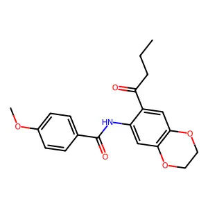 N-(7-butanoyl-2,3-dihydro-1,4-benzodioxin-6-yl)-4-methoxybenzamide structure