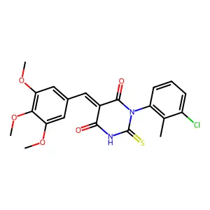(5E)-1-(3-chloro-2-methylphenyl)-2-sulfanylidene-5-[(3,4,5-trimethoxyphenyl)methylidene]-1,3-diazinane-4,6-dione structure