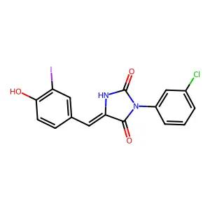 (5E)-3-(3-chlorophenyl)-5-(4-hydroxy-3-iodobenzylidene)imidazolidine-2,4-dione structure