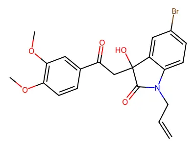 5-bromo-3-[2-(3,4-dimethoxyphenyl)-2-oxoethyl]-3-hydroxy-1-prop-2-enylindol-2-one structure