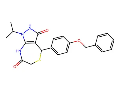 4-(4-phenylmethoxyphenyl)-1-propan-2-yl-4,8-dihydro-2H-pyrazolo[3,4-e][1,4]thiazepine-3,7-dione structure