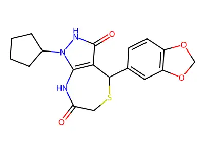 4-(1,3-benzodioxol-5-yl)-1-cyclopentyl-4,8-dihydro-2H-pyrazolo[3,4-e][1,4]thiazepine-3,7-dione structure