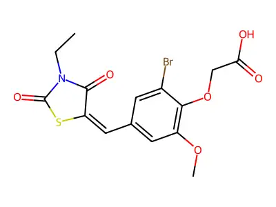 {2-bromo-4-[(E)-(3-ethyl-2,4-dioxo-1,3-thiazolidin-5-ylidene)methyl]-6-methoxyphenoxy}acetic acid structure
