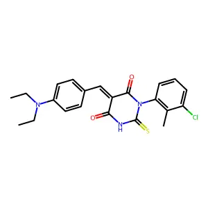 (5Z)-1-(3-chloro-2-methylphenyl)-5-[[4-(diethylamino)phenyl]methylidene]-2-sulfanylidene-1,3-diazinane-4,6-dione structure