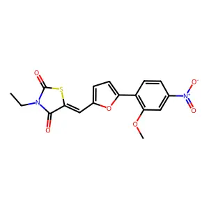 (5E)-3-ethyl-5-[[5-(2-methoxy-4-nitrophenyl)furan-2-yl]methylidene]-1,3-thiazolidine-2,4-dione structure