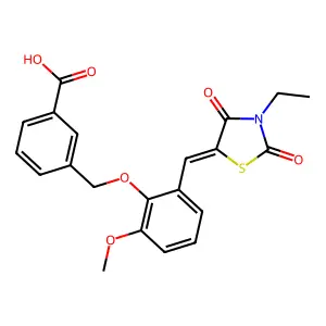 3-({2-[(E)-(3-ethyl-2,4-dioxo-1,3-thiazolidin-5-ylidene)methyl]-6-methoxyphenoxy}methyl)benzoic acid structure