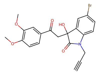 5-bromo-3-[2-(3,4-dimethoxyphenyl)-2-oxoethyl]-3-hydroxy-1-(prop-2-yn-1-yl)-1,3-dihydro-2H-indol-2-one structure