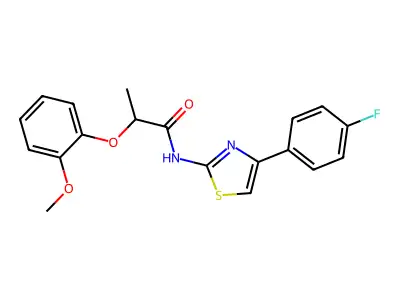 N-[4-(4-fluorophenyl)-1,3-thiazol-2-yl]-2-(2-methoxyphenoxy)propanamide structure