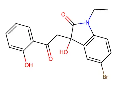 5-bromo-1-ethyl-3-hydroxy-3-[2-(2-hydroxyphenyl)-2-oxoethyl]-1,3-dihydro-2H-indol-2-one structure