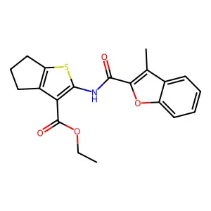 ethyl 2-{[(3-methyl-1-benzofuran-2-yl)carbonyl]amino}-5,6-dihydro-4H-cyclopenta[b]thiophene-3-carboxylate structure