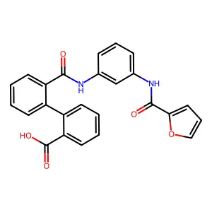 2'-({3-[(Furan-2-ylcarbonyl)amino]phenyl}carbamoyl)biphenyl-2-carboxylic acid structure