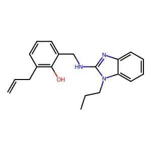 2-allyl-6-(((1-propyl-1H-benzo[d]imidazol-2-yl)amino)methyl)phenol structure