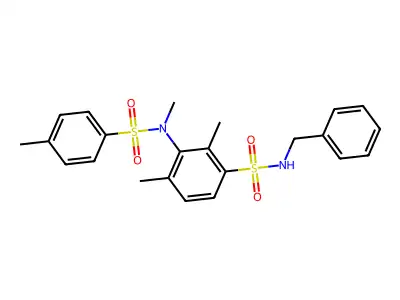 N-benzyl-2,4-dimethyl-3-[methyl-(4-methylphenyl)sulfonylamino]benzenesulfonamide structure