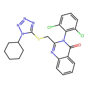 2-[(1-cyclohexyltetrazol-5-yl)sulfanylmethyl]-3-(2,6-dichlorophenyl)quinazolin-4-one structure