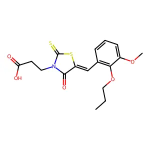 3-[(5E)-5-(3-methoxy-2-propoxybenzylidene)-4-oxo-2-thioxo-1,3-thiazolidin-3-yl]propanoic acid structure