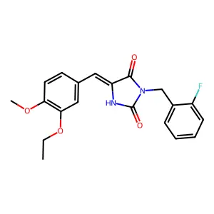 (5E)-5-[(3-ethoxy-4-methoxyphenyl)methylidene]-3-[(2-fluorophenyl)methyl]imidazolidine-2,4-dione structure