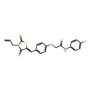 2-(4-{(E)-[2,4-dioxo-3-(prop-2-en-1-yl)-1,3-thiazolidin-5-ylidene]methyl}phenoxy)-N-(4-fluorophenyl)acetamide structure