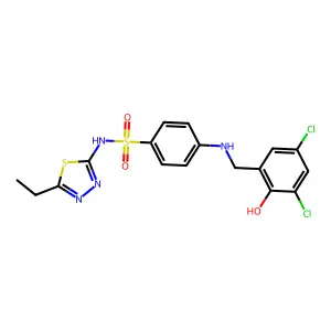 4-[(3,5-dichloro-2-hydroxyphenyl)methylamino]-N-(5-ethyl-1,3,4-thiadiazol-2-yl)benzenesulfonamide structure