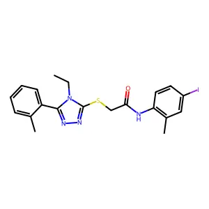 2-[[4-ethyl-5-(2-methylphenyl)-1,2,4-triazol-3-yl]sulfanyl]-N-(4-iodo-2-methylphenyl)acetamide structure