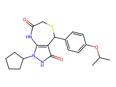 1-cyclopentyl-4-(4-propan-2-yloxyphenyl)-4,8-dihydro-2H-pyrazolo[3,4-e][1,4]thiazepine-3,7-dione structure