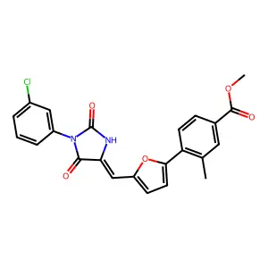 methyl 4-(5-{(E)-[1-(3-chlorophenyl)-2,5-dioxoimidazolidin-4-ylidene]methyl}furan-2-yl)-3-methylbenzoate structure