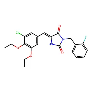 (5E)-5-(3-chloro-4,5-diethoxybenzylidene)-3-(2-fluorobenzyl)imidazolidine-2,4-dione structure
