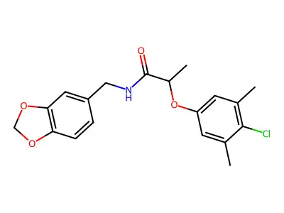N-(1,3-benzodioxol-5-ylmethyl)-2-(4-chloro-3,5-dimethylphenoxy)propanamide structure
