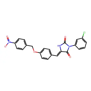 (5E)-3-(3-chlorophenyl)-5-{4-[(4-nitrobenzyl)oxy]benzylidene}imidazolidine-2,4-dione structure